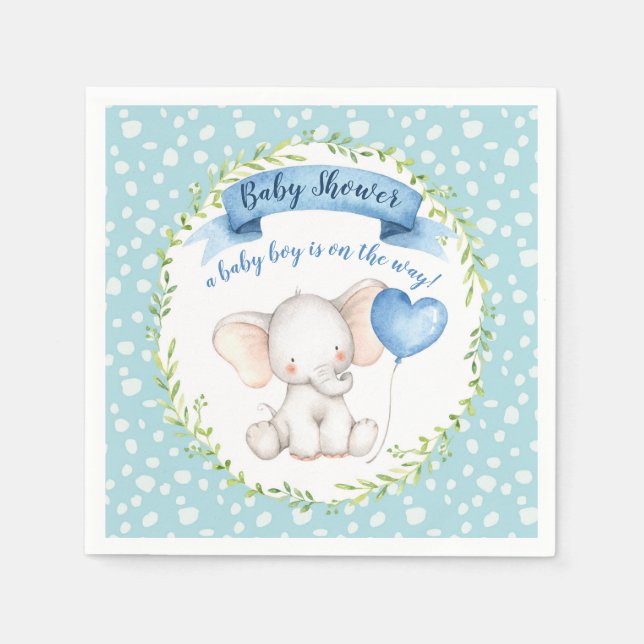 Serviette En Papier Aquarelle Elephant Baby shower bleu NAPKIN (Devant)