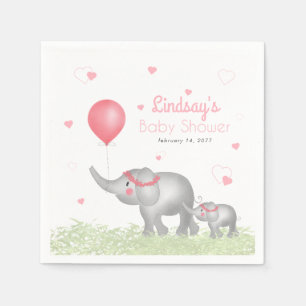 Serviette En Papier Aquarelle Eléphants & Coeur rose Bébé Douche fille