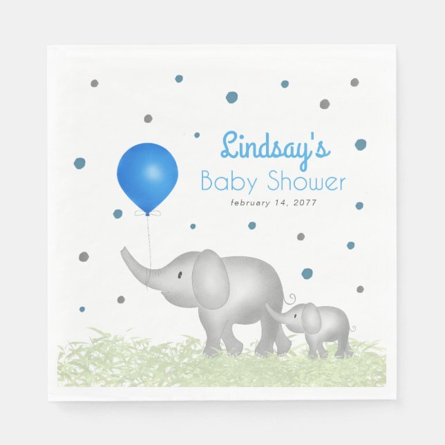 Serviette En Papier Aquarelle Eléphants Végétation Bébé Garçon douche (Devant)