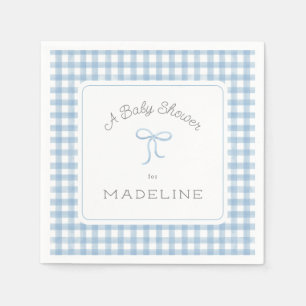 Serviette En Papier Aquarelle En vichy Baby shower bleu clair