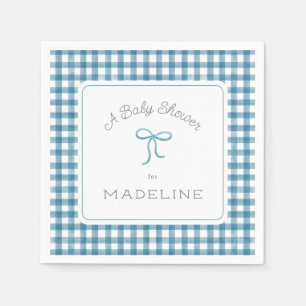 Serviette En Papier Aquarelle En vichy Baby shower bleu Denim