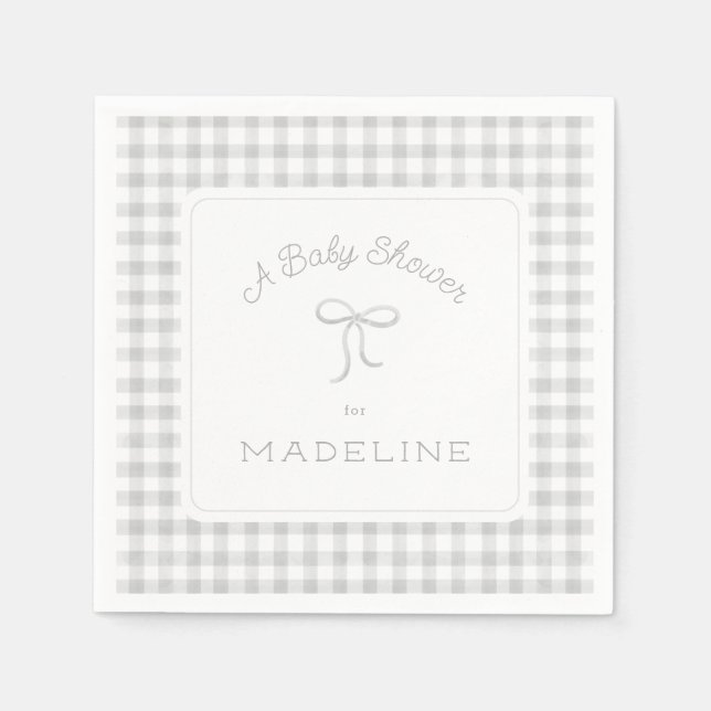 Serviette En Papier Aquarelle En vichy Baby shower gris (Devant)