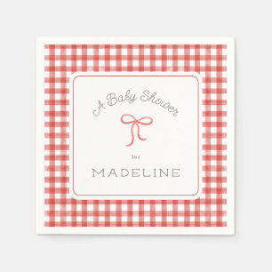 Serviette En Papier Aquarelle En vichy Baby shower rouge