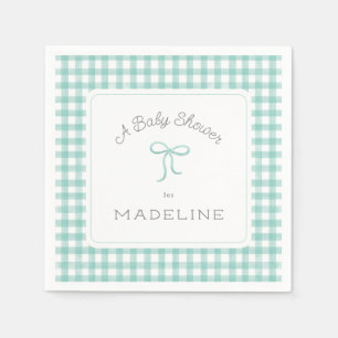Serviette En Papier Aquarelle En vichy Baby shower vert menthe