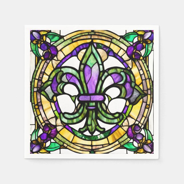 Serviette En Papier Aquarelle esthétique Mardi Gras Fleur De Lis (Devant)