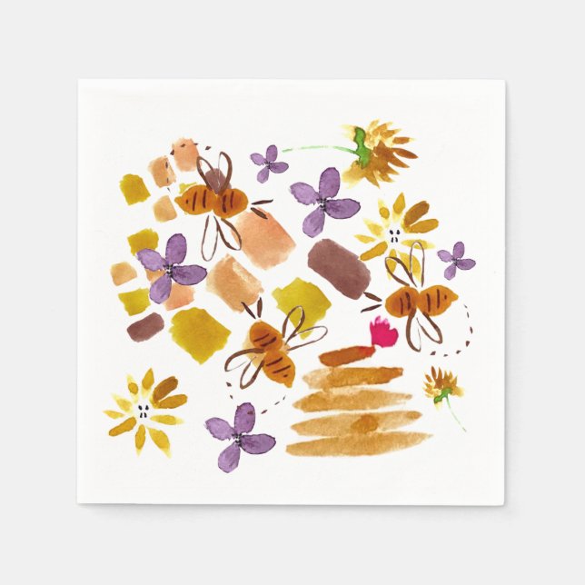 Serviette En Papier Aquarelle estivale Abeille et pinceaux (Devant)