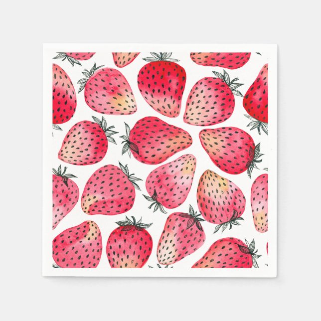 Serviette En Papier Aquarelle et encre de fraises (Devant)