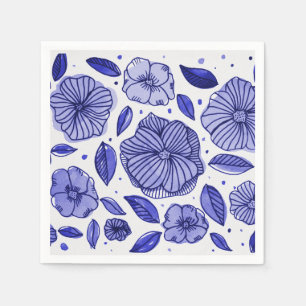 Serviette En Papier Aquarelle et fleurs d'encre - palette bleue