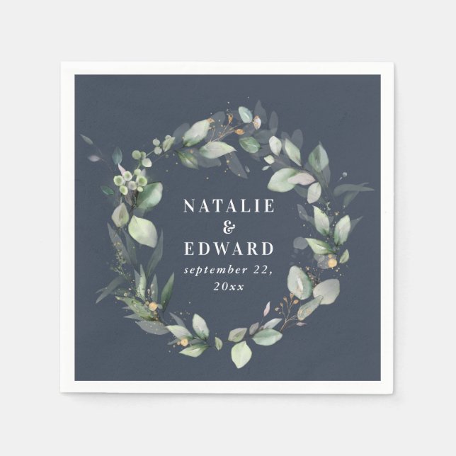 Serviette En Papier Aquarelle eucalyptus élégante fête de mariage (Devant)