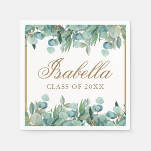 Serviette En Papier Aquarelle Eucalyptus Green Gold Graduation
