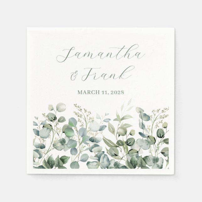 Serviette En Papier Aquarelle Eucalyptus Mariage frontalier (Devant)