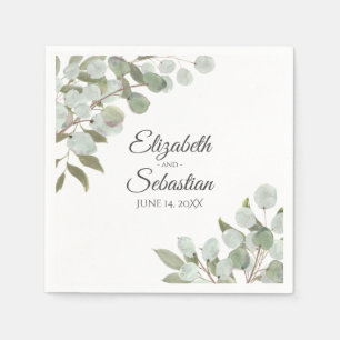 Serviette En Papier Aquarelle Eucalyptus & Verdure Mariage élégant