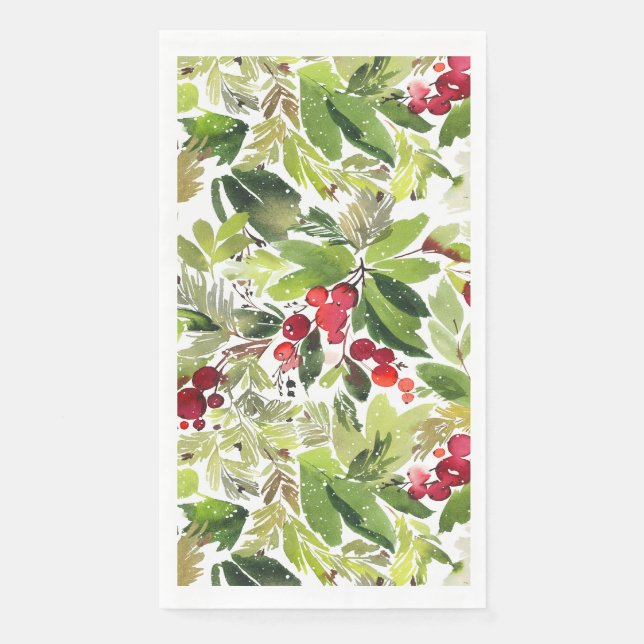 Serviette En Papier Aquarelle Festive Holly Berry (Devant)