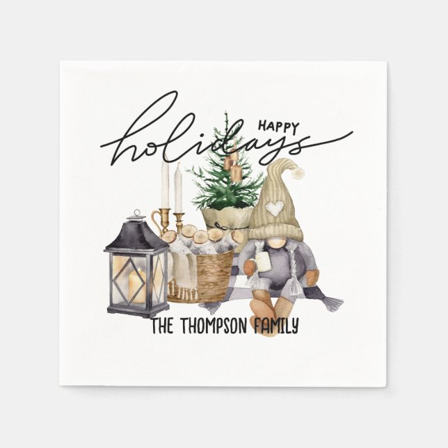 Serviette En Papier Aquarelle festive moderne Santa Claus Blanc (Devant)