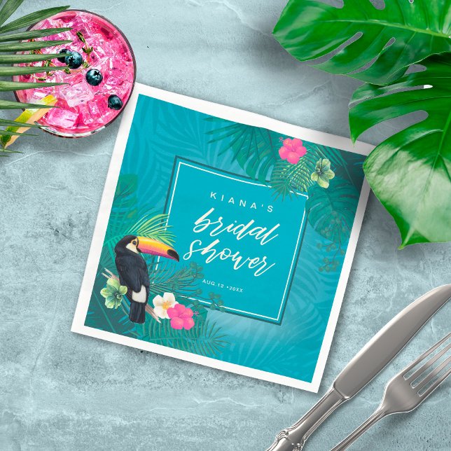 Serviette En Papier Aquarelle Fête des mariées tropicale ID Turquoise5 (Créateur téléchargé)