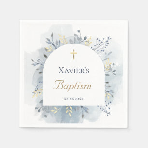 Serviette En Papier aquarelle feuillage Baptême