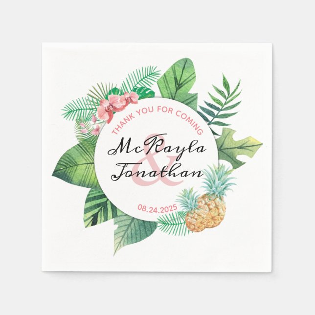 Serviette En Papier Aquarelle Feuille d'orchidée Mariage tropical (Devant)