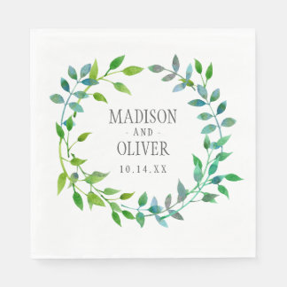 Serviette En Papier Aquarelle Feuille verte | MARIAGE