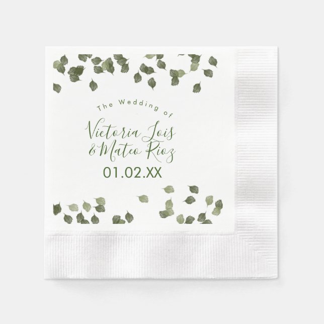 Serviette En Papier Aquarelle Feuille verte Mariage de automne d'autom (Devant)