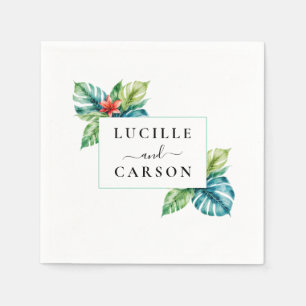 Serviette En Papier Aquarelle Feuilles tropicaux Mariage de noms de co