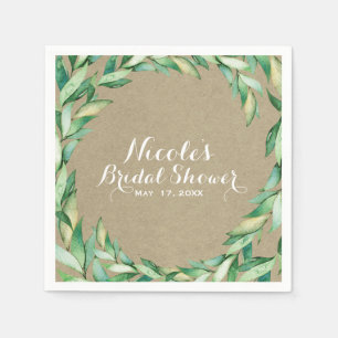 Serviette En Papier Aquarelle Feuilles Vertes Mariage Rustique Kraft