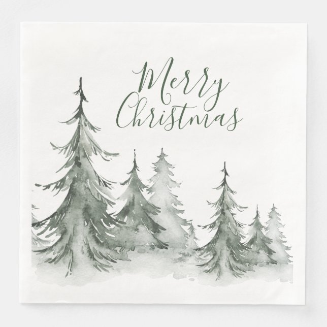 Serviette En Papier Aquarelle Fir Trees hiver, Noël (Devant)