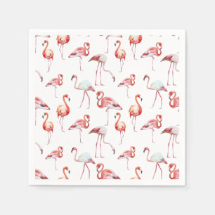 Serviette En Papier Aquarelle flamingo blanc motif tropical