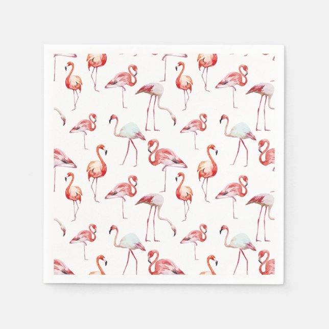 Serviette En Papier Aquarelle flamingo blanc motif tropical (Devant)