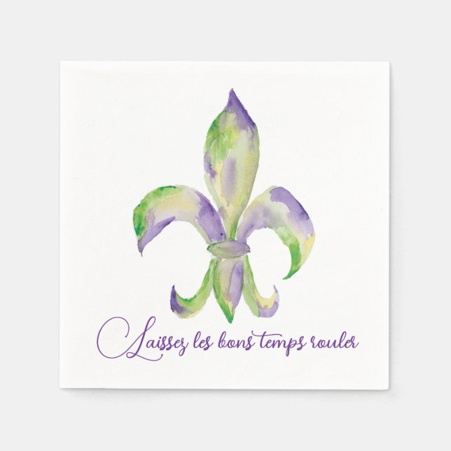 Serviette En Papier Aquarelle Fleur de Lis de Mardi Gras (Devant)