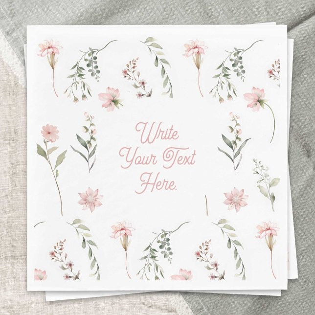 Serviette En Papier Aquarelle Fleur sauvage et verdure toute l'occasio (Watercolor Pink Wildflower and Sage Green Greenery All-Occasion Paper Napkins.)