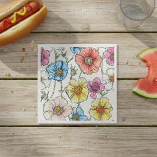 Serviette En Papier Aquarelle fleur sauvage Pastel Bleu, rose, jaune