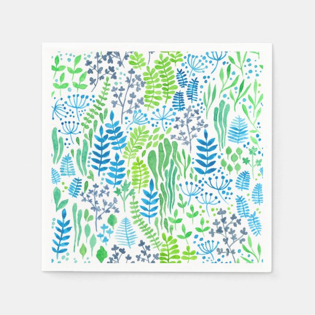 Serviette En Papier Aquarelle fleurie doodles blanc (Devant)