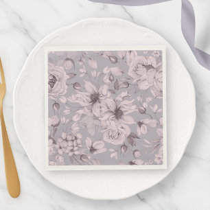 Serviette En Papier Aquarelle Fleurie Gris Lavande