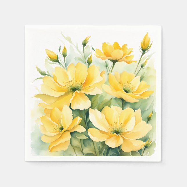 Serviette En Papier Aquarelle fleurie jaune (Devant)