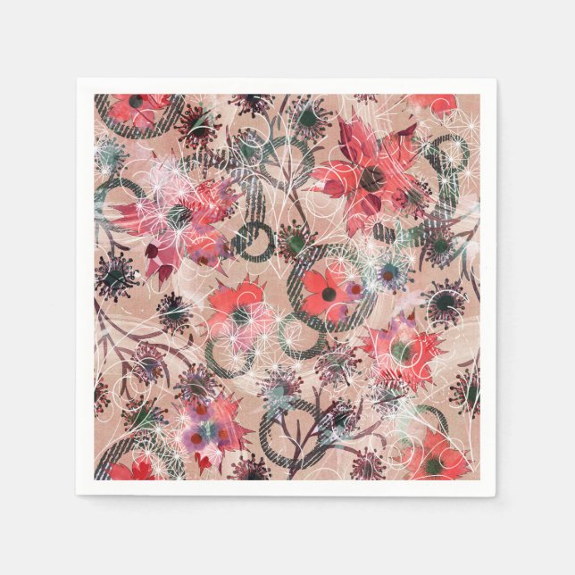 Serviette En Papier Aquarelle, fleurs. (Devant)