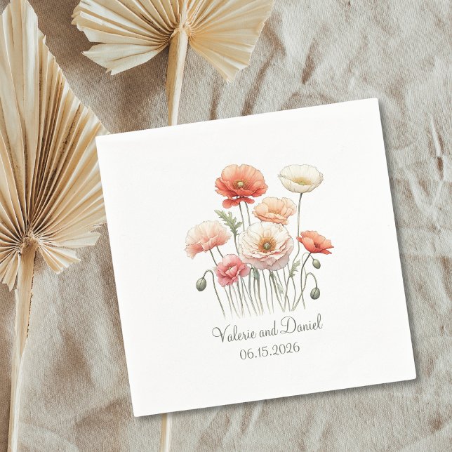 Serviette En Papier Aquarelle Fleurs de Pavot Boho Mariage Cocktail (Créateur téléchargé)
