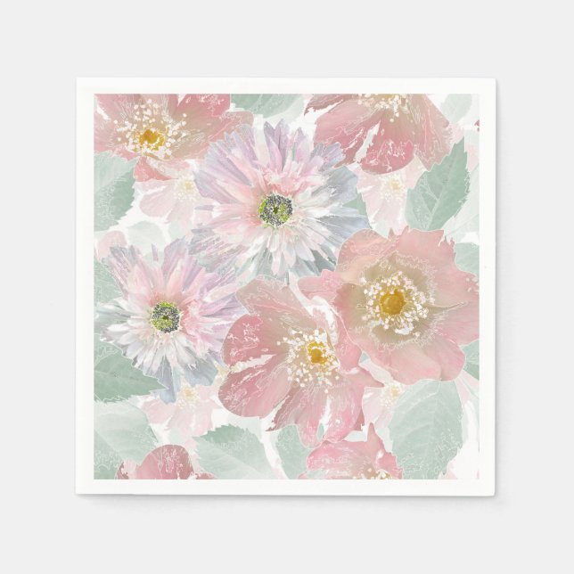 Serviette En Papier Aquarelle fleurs délicates. (Devant)