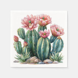 Serviette En Papier Aquarelle fleurs du désert cactus.