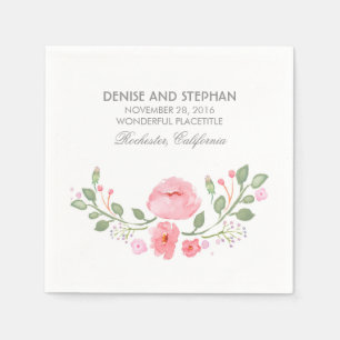 Serviette En Papier Aquarelle Fleurs Mariage romantique