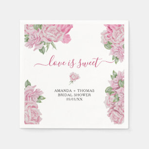 Serviette En Papier Aquarelle fleurs roses - amour doux