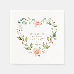 Serviette En Papier Aquarelle Fleurs Roses Il Est Ressuscité Or Pâques