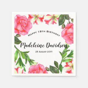 Serviette En Papier Aquarelle Fleurs rouges et roses Conception de cou