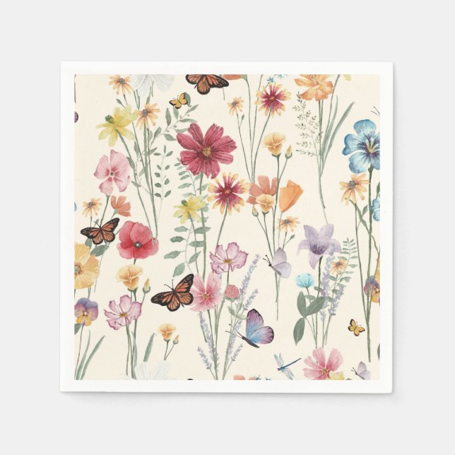 Serviette En Papier Aquarelle Fleurs sauvages Printemps été Meadow (Devant)