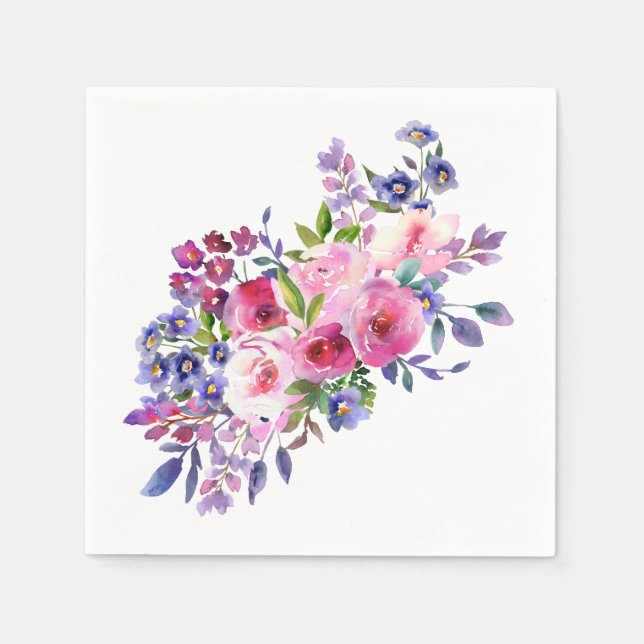 Serviette En Papier Aquarelle Fleurs serviettes (Devant)
