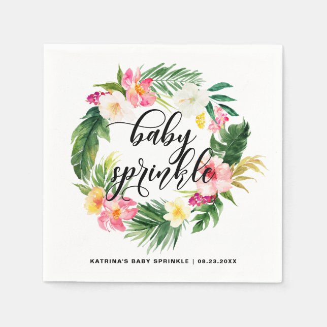 Serviette En Papier Aquarelle Fleurs tropicales Wreath Baby Sprinkel (Devant)