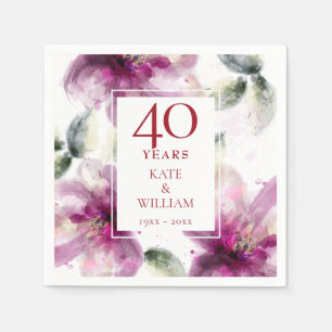 Serviette En Papier Aquarelle Floral 40e anniversaire de Mariage Ruby