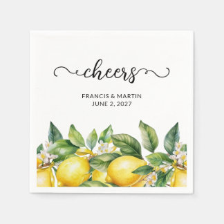 Serviette En Papier Aquarelle Floral Citron Bordure Merci
