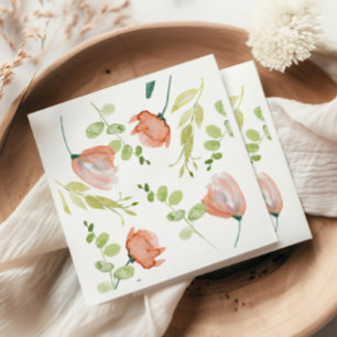 Serviette En Papier Aquarelle Floral Coral Fête des mariées verte
