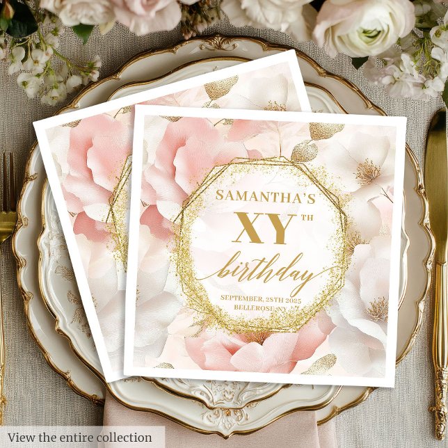 Serviette En Papier Aquarelle Floral Dusty rose 90 serviettes d'annive (Watercolor Floral Dusty Pink 90 Birthday Napkins)