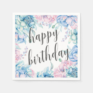 Serviette En Papier Aquarelle Floral Élégante ferme Joyeux anniversair